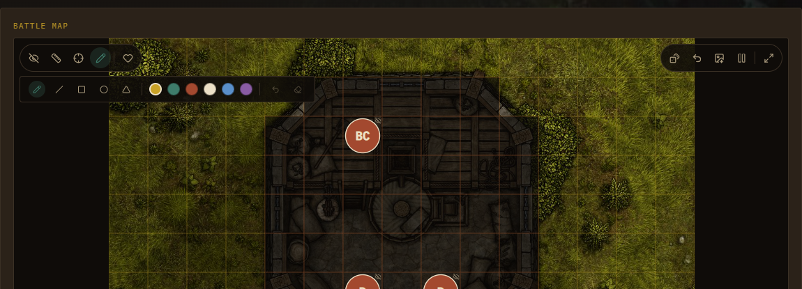 Map toolbar with the Draw tool active, showing shape and color options